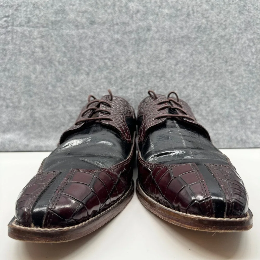 Stacy Adams Oxford Dress Shoes Mens 14M Burgundy Black Croc Embossed 25318-641